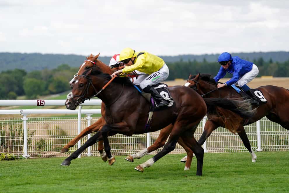 Marbaan ridden by Jamie Spencer (left) on their way to winning the Japan Racing Association Vintage Stakes on day one of the Qatar Goodwood Festival 2022 (Adam Davy/PA)