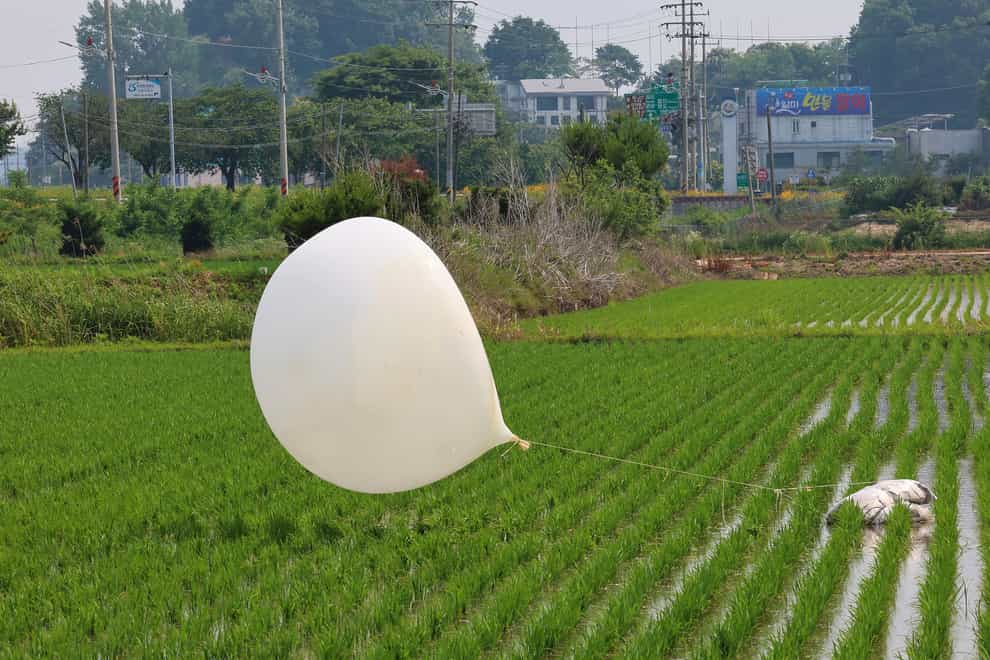 Balloons filled with rubbish have landed in South Korea (Yonhap via AP, File)
